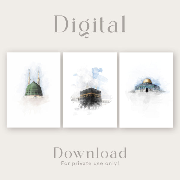 Blue Watercolor Mosques Combination | Digital files