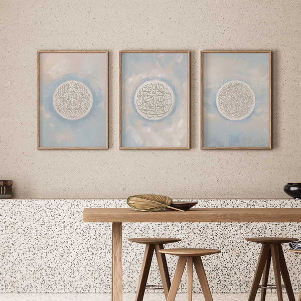 Modern Beige & Blue |  Round Calligraphy | 3 Large