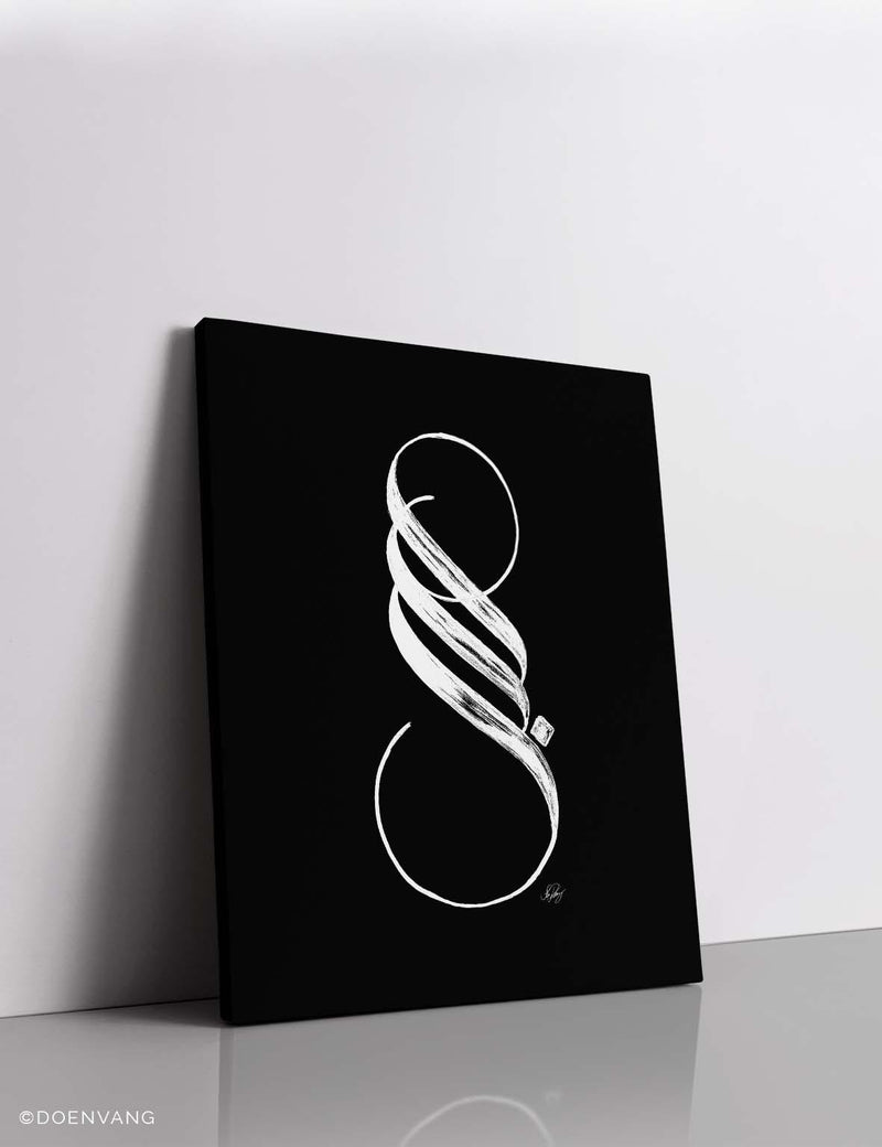 CANVAS | Handmade Sabr Calligraphy, White on Black - Doenvang