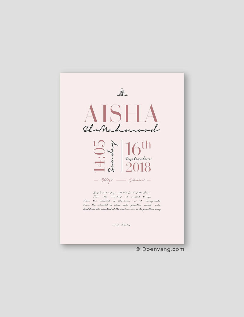 Personalised Birth Poster, Pink - Doenvang